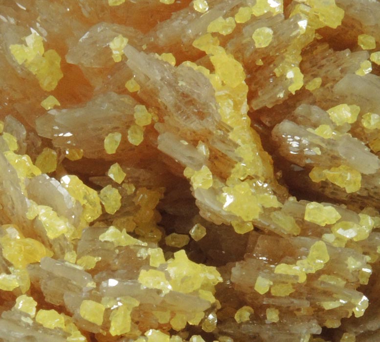 Sulfur on Barite from Machow Mine, Tarnobrzeg, Poland