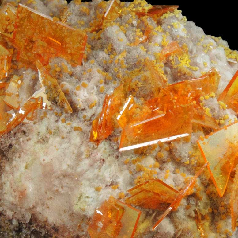 Wulfenite and Mimetite on Barite from Rowley Mine, 20 km northwest of Theba, Painted Rock Mountains, Maricopa County, Arizona