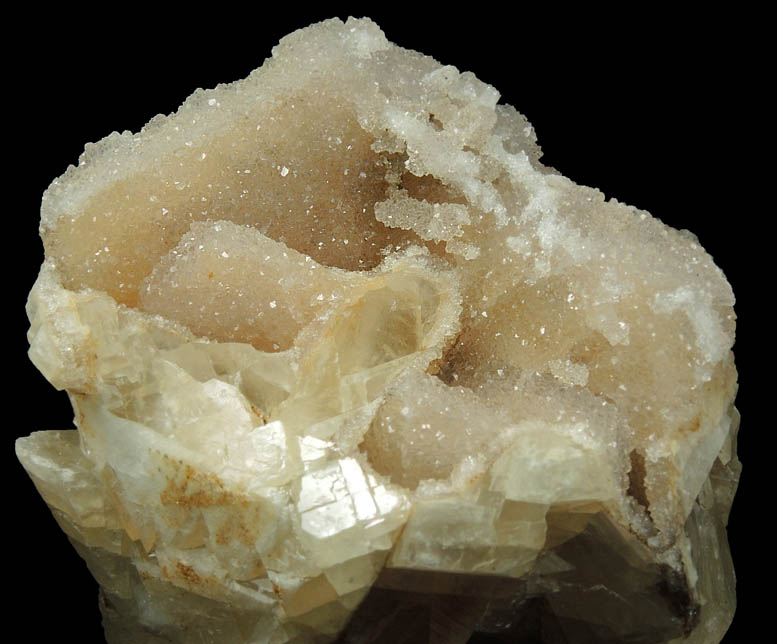 Calcite with Quartz coating from Hudson River Railroad tunnel, Anthony's Nose, east shore of Hudson River, Westchester County, New York