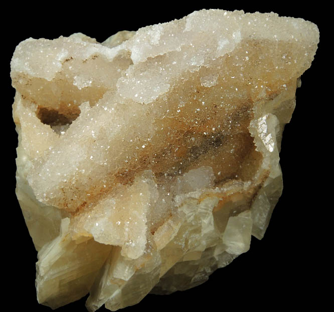 Calcite with Quartz coating from Hudson River Railroad tunnel, Anthony's Nose, east shore of Hudson River, Westchester County, New York