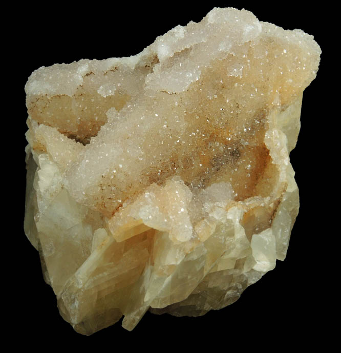 Calcite with Quartz coating from Hudson River Railroad tunnel, Anthony's Nose, east shore of Hudson River, Westchester County, New York