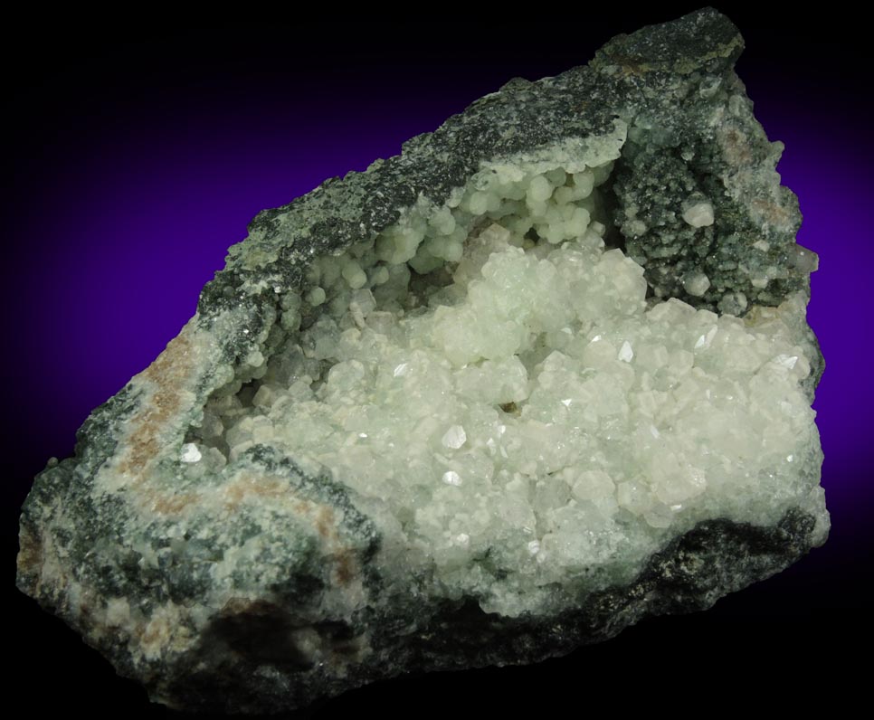 Apophyllite on Prehnite from O and G Industries Southbury Quarry, Southbury, New Haven County, Connecticut