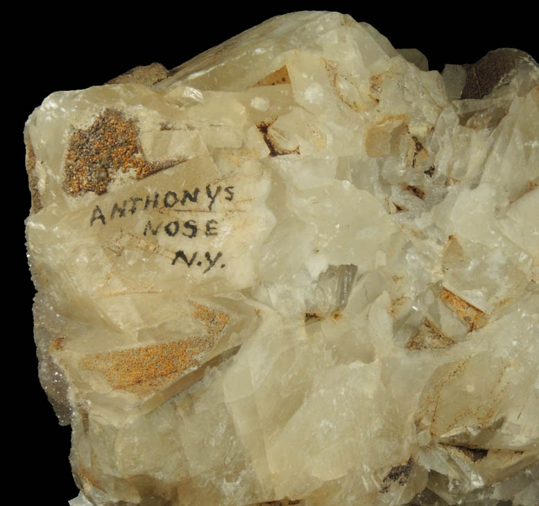 Calcite with Quartz coating from Hudson River Railroad tunnel, Anthony's Nose, east shore of Hudson River, Westchester County, New York