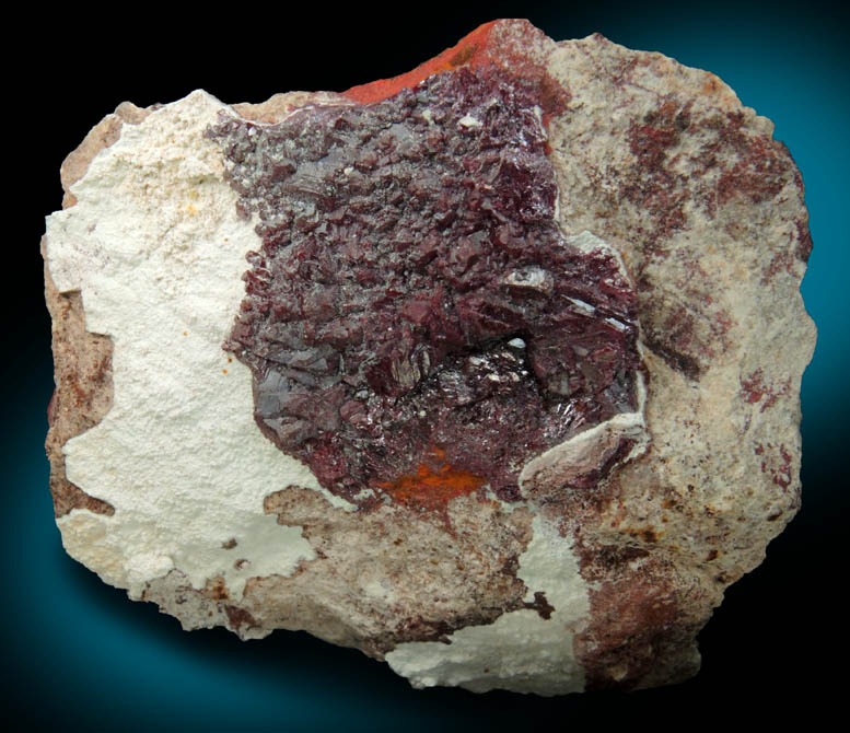 Cuprite with minor Malachite on Dickite from Milpillas Mine, Cuitaca, Sonora, Mexico