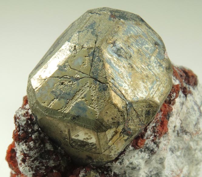 Pyrite with partial Chalcocite coating on Hematite-coated Quartz from Milpillas Mine, Cuitaca, Sonora, Mexico