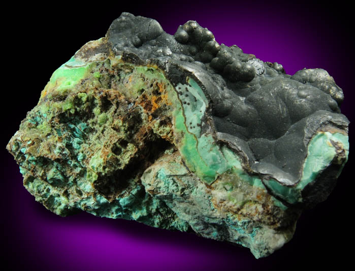 Mottramite on Phosphohedyphane, Chrysocolla, Goethite from Cove Vein, Whytes Cleuch, Wanlockhead, Dumfriesshire, Scotland