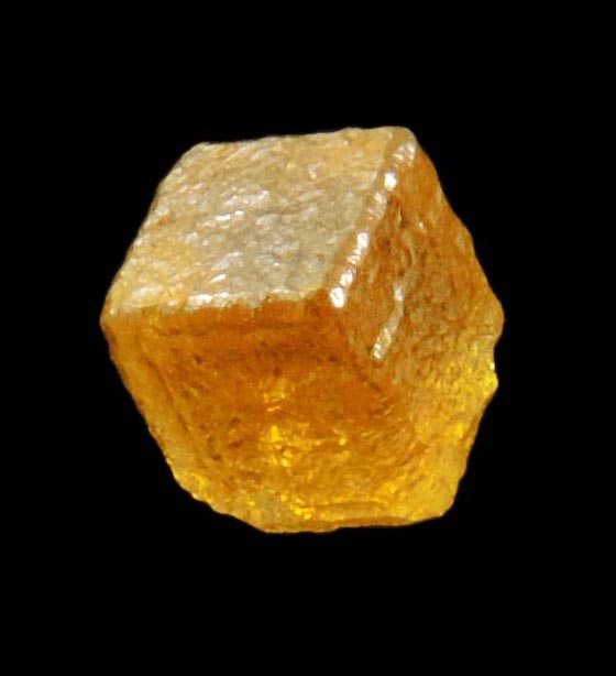 Diamond (0.66 carat uncut fancy-intense yellow cubic uncut rough diamond) from Mbuji-Mayi, 300 km east of Tshikapa, Democratic Republic of the Congo