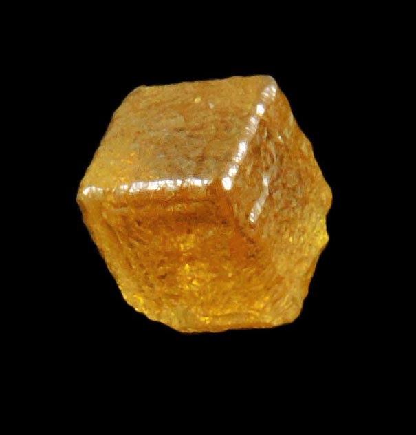 Diamond (0.66 carat uncut fancy-intense yellow cubic uncut rough diamond) from Mbuji-Mayi, 300 km east of Tshikapa, Democratic Republic of the Congo