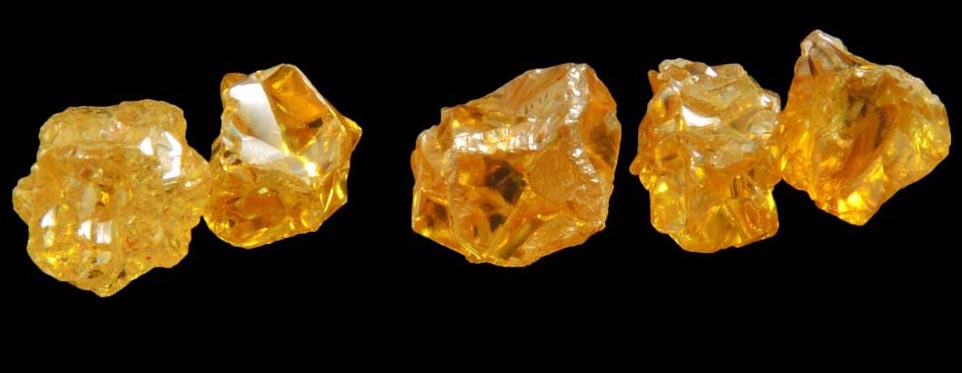 Diamond (five uncut fancy-yellow cavernous uncut rough diamonds totaling 2.93 carats) from Mbuji-Mayi, 300 km east of Tshikapa, Democratic Republic of the Congo