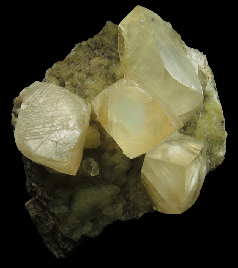 Calcite on Prehnite from Millington Quarry, Bernards Township, Somerset County, New Jersey