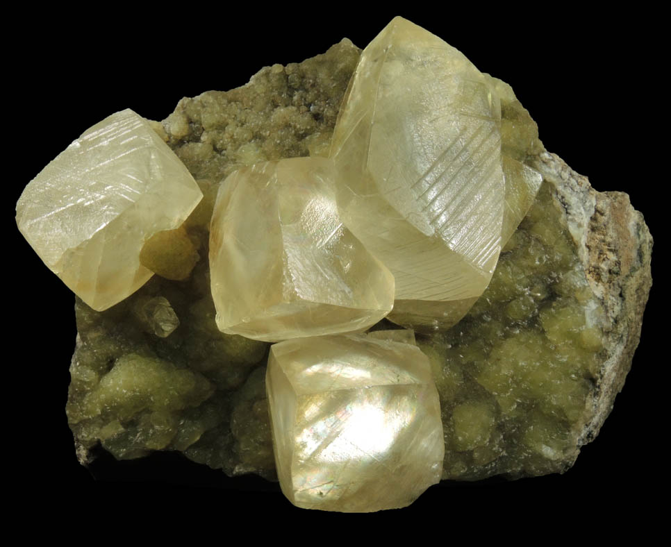 Calcite on Prehnite from Millington Quarry, Bernards Township, Somerset County, New Jersey