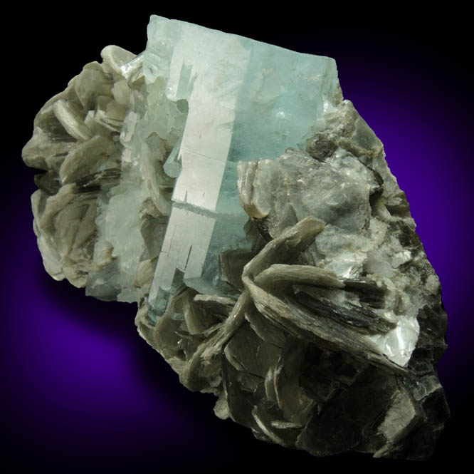 Beryl var. Aquamarine in Muscovite from Nagar, Hunza Valley, Gilgit District, Gilgit-Baltistan, Pakistan