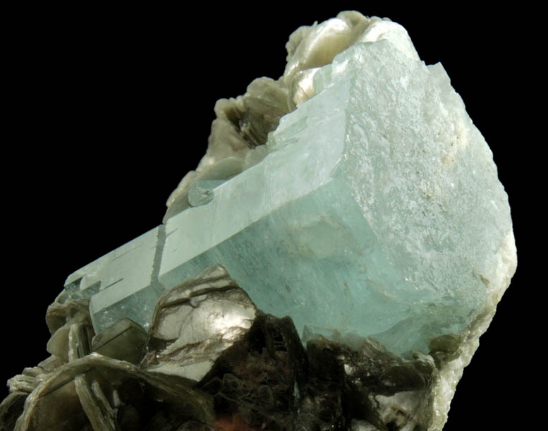 Beryl var. Aquamarine in Muscovite from Nagar, Hunza Valley, Gilgit District, Gilgit-Baltistan, Pakistan