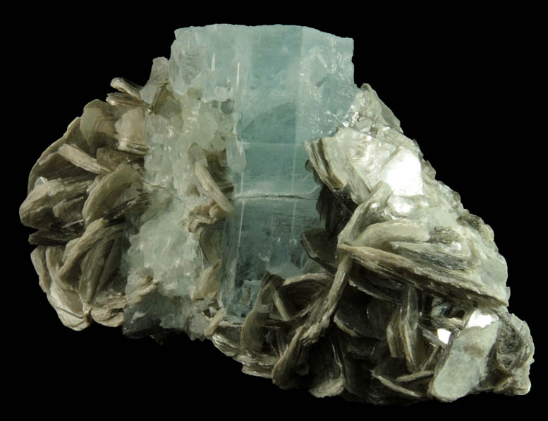 Beryl var. Aquamarine in Muscovite from Nagar, Hunza Valley, Gilgit District, Gilgit-Baltistan, Pakistan