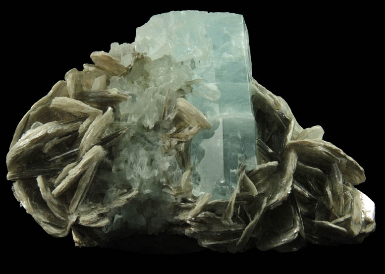 Beryl var. Aquamarine in Muscovite from Nagar, Hunza Valley, Gilgit District, Gilgit-Baltistan, Pakistan