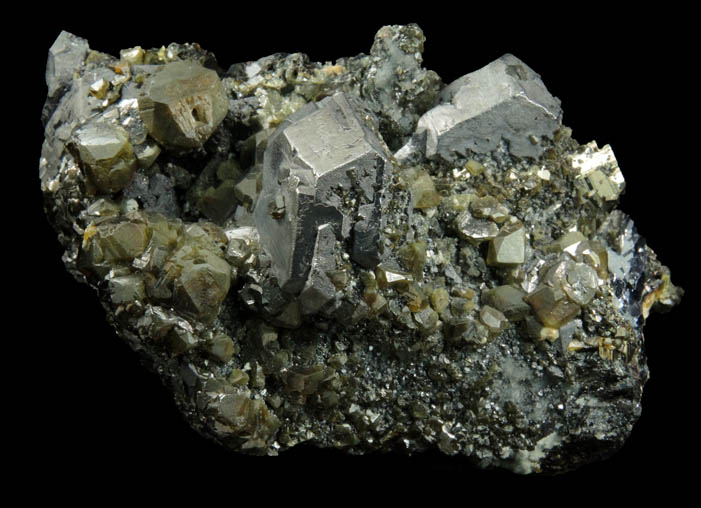 Galena (Spinel Law twinned crystals) and Pyrite on Sphalerite from Deveti Septemvri Mine, Madan District, Rhodope Mountains, Bulgaria