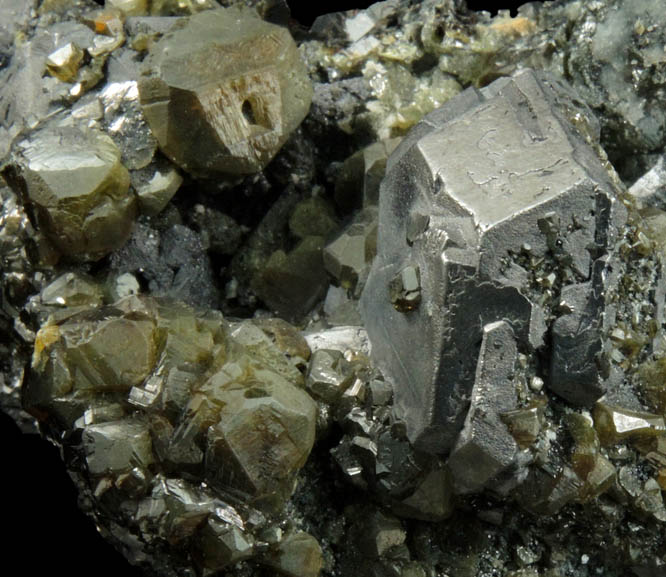 Galena (Spinel Law twinned crystals) and Pyrite on Sphalerite from Deveti Septemvri Mine, Madan District, Rhodope Mountains, Bulgaria