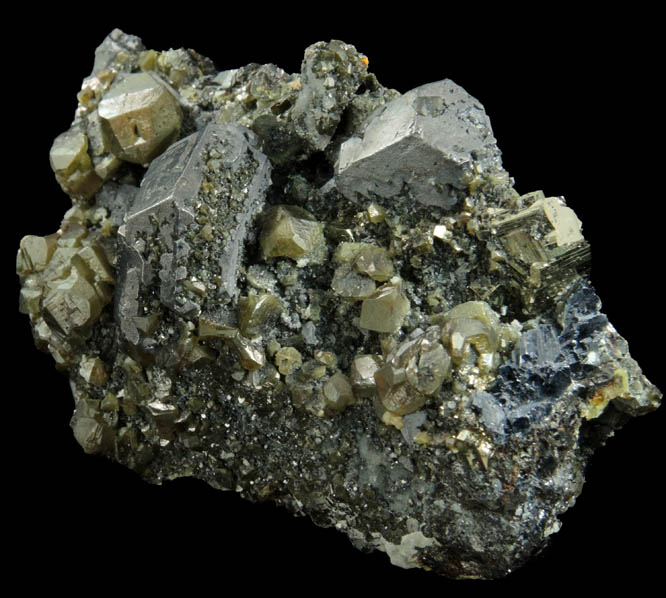 Galena (Spinel Law twinned crystals) and Pyrite on Sphalerite from Deveti Septemvri Mine, Madan District, Rhodope Mountains, Bulgaria