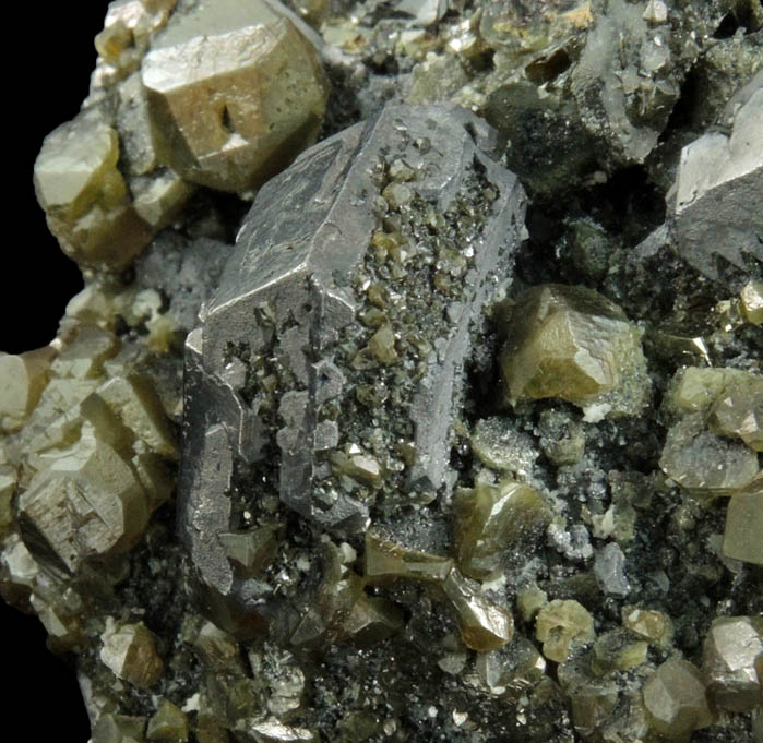 Galena (Spinel Law twinned crystals) and Pyrite on Sphalerite from Deveti Septemvri Mine, Madan District, Rhodope Mountains, Bulgaria