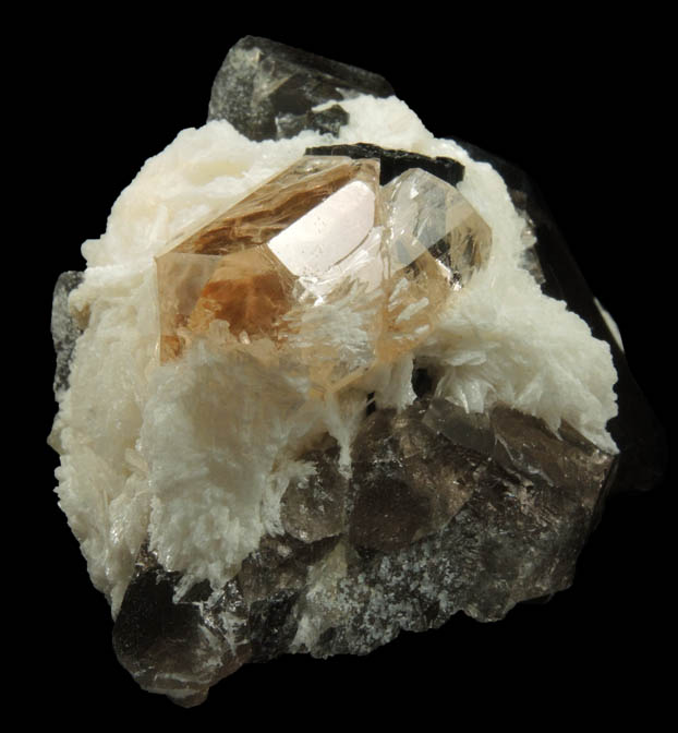 Topaz (gem-grade) in Albite with Smoky Quartz from Shigar Valley, Skardu District, Baltistan, Gilgit-Baltistan, Pakistan