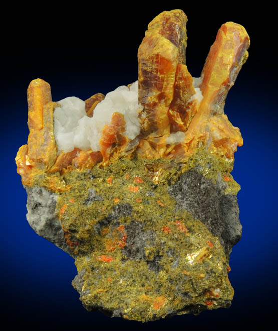 Orpiment in Calcite with Realgar from Shimen Mine, Hunan, China
