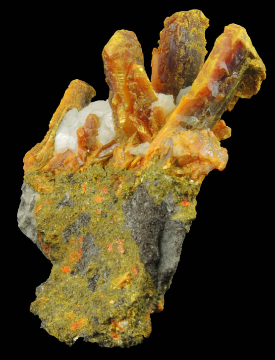 Orpiment in Calcite with Realgar from Shimen Mine, Hunan, China