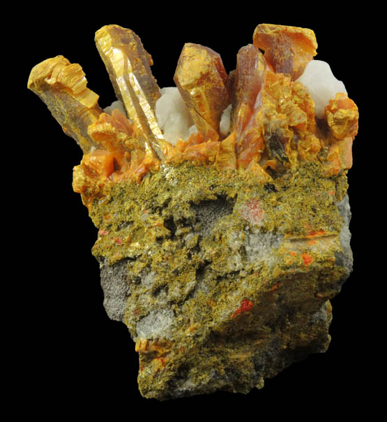 Orpiment in Calcite with Realgar from Shimen Mine, Hunan, China