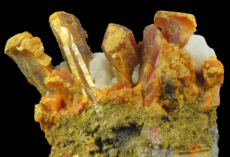 Orpiment in Calcite with Realgar from Shimen Mine, Hunan, China