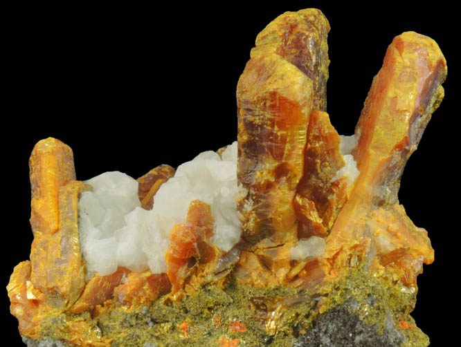 Orpiment in Calcite with Realgar from Shimen Mine, Hunan, China