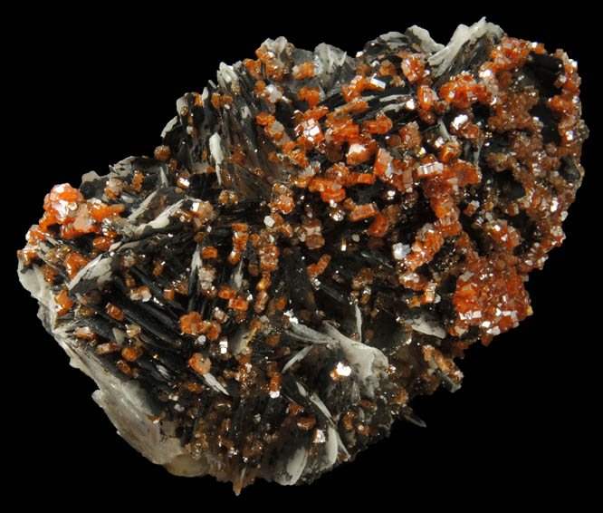 Vanadinite on Barite from Mibladen, Haute Moulouya Basin, Zeida-Aouli-Mibladen belt, Midelt Province, Morocco