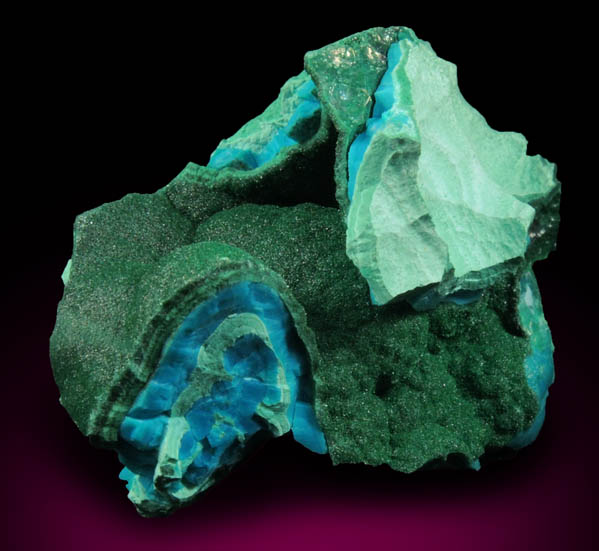 Malachite on Chrysocolla from Kolwezi Mining District, 240 km WNW of  Lubumbashi, Katanga Copperbelt, Lualaba Province, Democratic Republic of the Congo