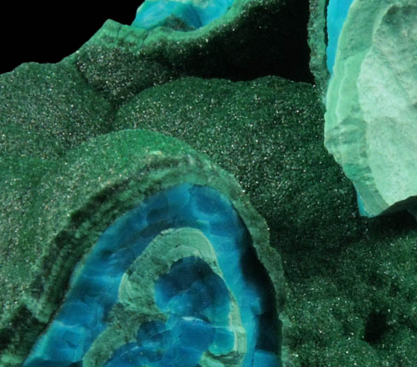 Malachite on Chrysocolla from Kolwezi Mining District, 240 km WNW of Lubumbashi, Katanga Copperbelt, Lualaba Province, Democratic Republic of the Congo