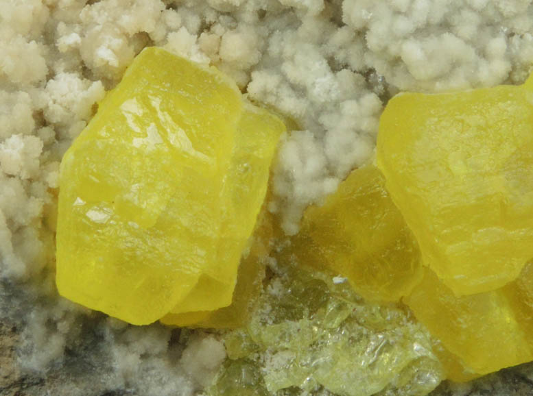 Sulfur on Aragonite from Agrigento District (Girgenti), Sicily, Italy