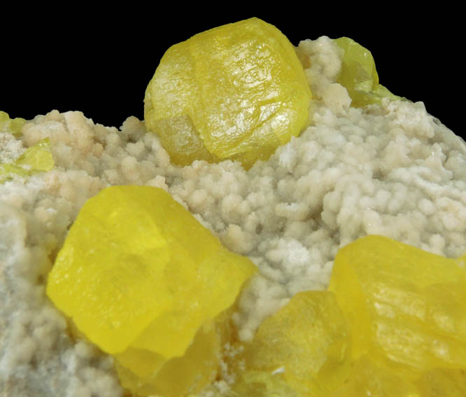 Sulfur on Aragonite from Agrigento District (Girgenti), Sicily, Italy