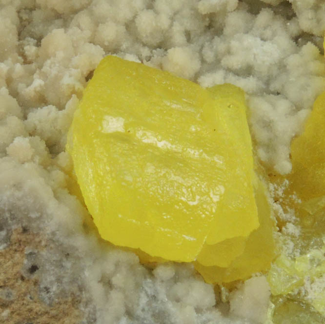 Sulfur on Aragonite from Agrigento District (Girgenti), Sicily, Italy