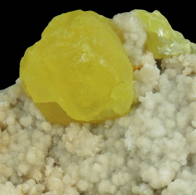 Sulfur on Aragonite from Agrigento District (Girgenti), Sicily, Italy