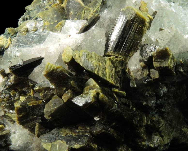 Epidote and Actinolite var. Byssolite in Calcite from Knappenwand, Untersulzbachtal, near Salzburg, Austria