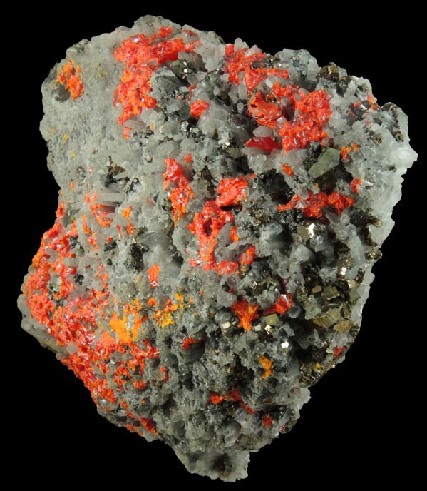 Realgar and Quartz with Pyrite from Julcani District, Huancavelica, Peru