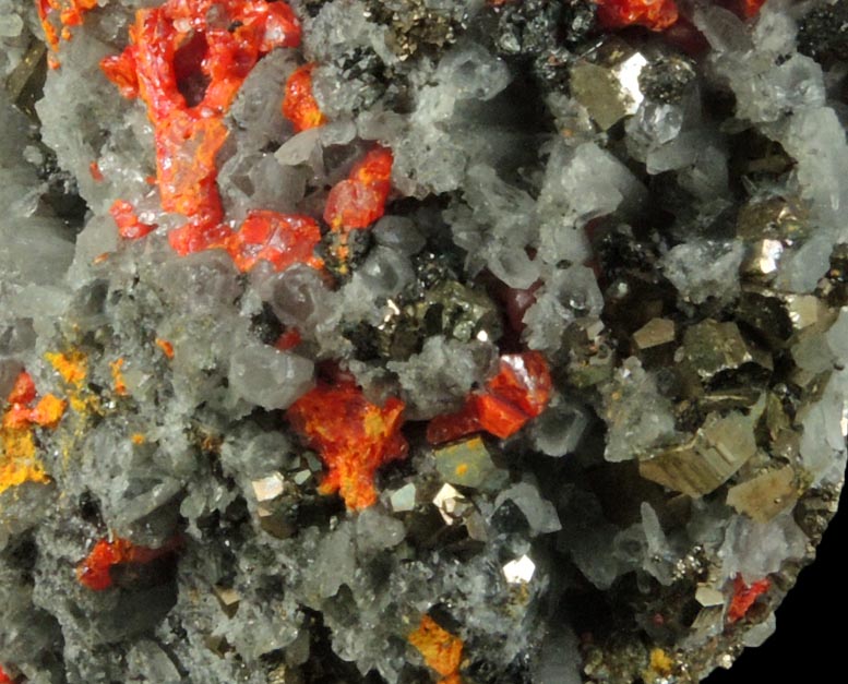 Realgar and Quartz with Pyrite from Julcani District, Huancavelica, Peru