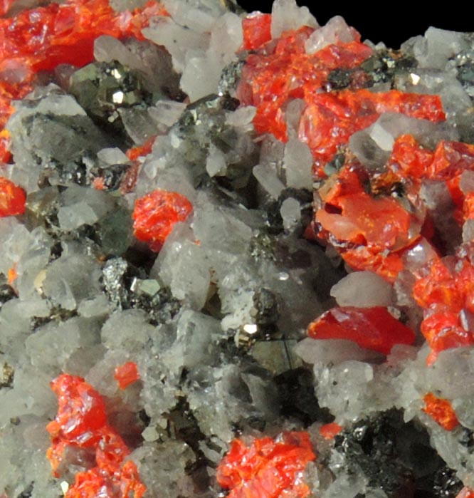 Realgar and Quartz with Pyrite from Julcani District, Huancavelica, Peru