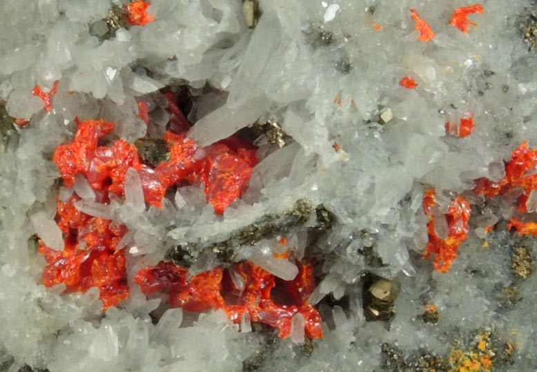 Realgar and Quartz with Pyrite from Julcani District, Huancavelica, Peru