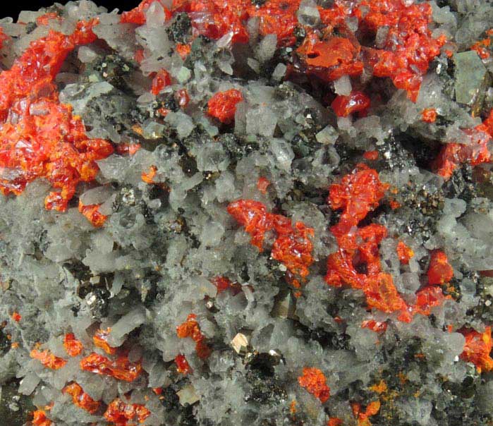 Realgar and Quartz with Pyrite from Julcani District, Huancavelica, Peru