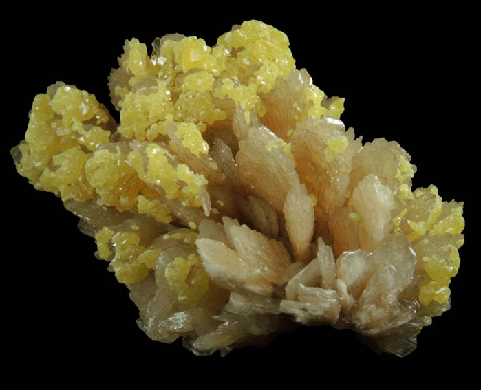 Sulfur on Barite from Machow Mine, Tarnobrzeg, Poland