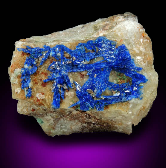 Linarite on Quartz from Grand Reef Mine, Aravaipa District, Graham County, Arizona