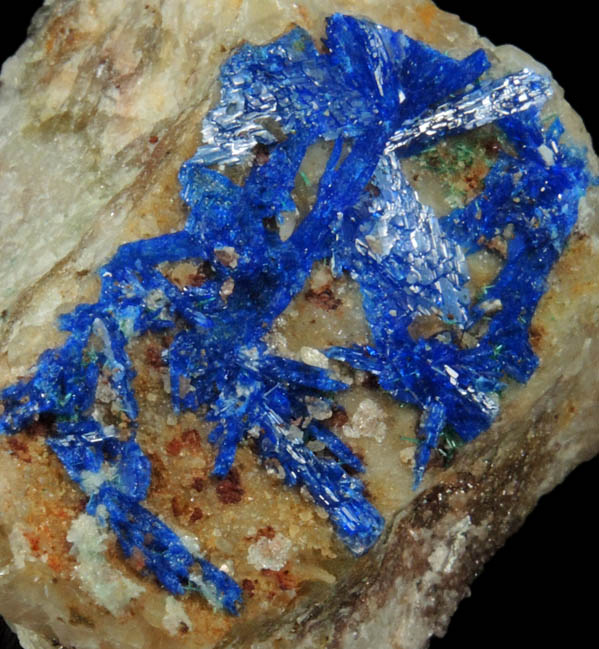 Linarite on Quartz from Grand Reef Mine, Aravaipa District, Graham County, Arizona