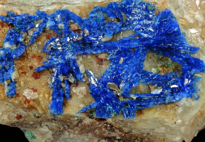 Linarite on Quartz from Grand Reef Mine, Aravaipa District, Graham County, Arizona