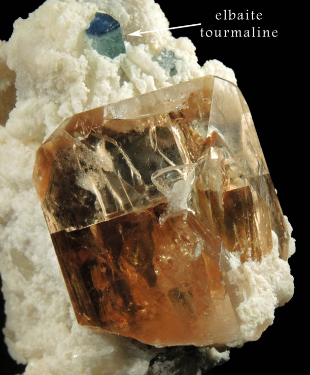 Topaz, Elbaite Tourmaline and Smoky Quartz in Albite from Skardu District, Baltistan, Gilgit-Baltistan, Pakistan