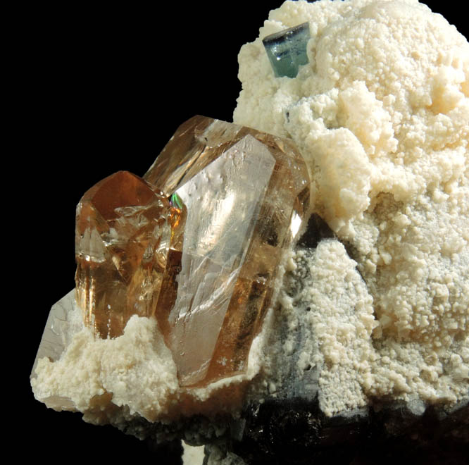 Topaz, Elbaite Tourmaline and Smoky Quartz in Albite from Skardu District, Baltistan, Gilgit-Baltistan, Pakistan