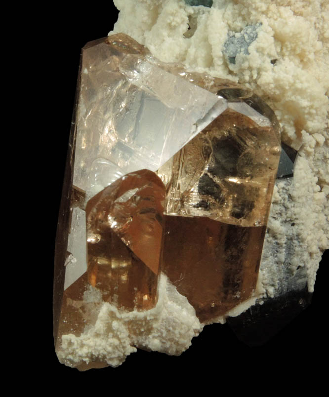 Topaz, Elbaite Tourmaline and Smoky Quartz in Albite from Skardu District, Baltistan, Gilgit-Baltistan, Pakistan