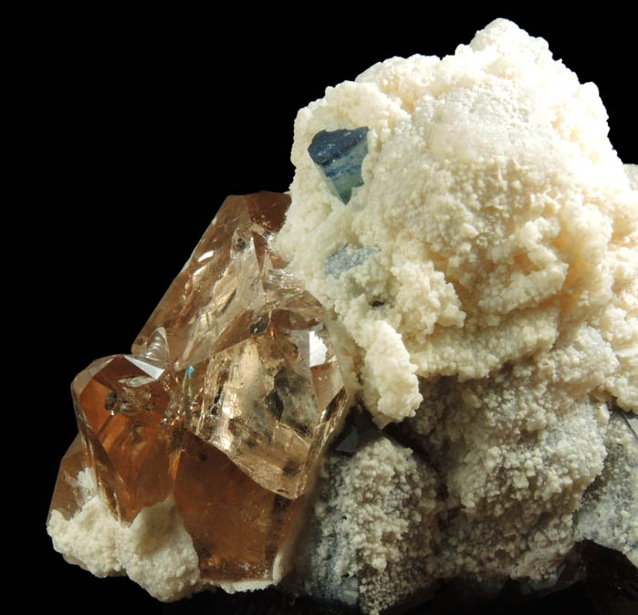 Topaz, Elbaite Tourmaline and Smoky Quartz in Albite from Skardu District, Baltistan, Gilgit-Baltistan, Pakistan